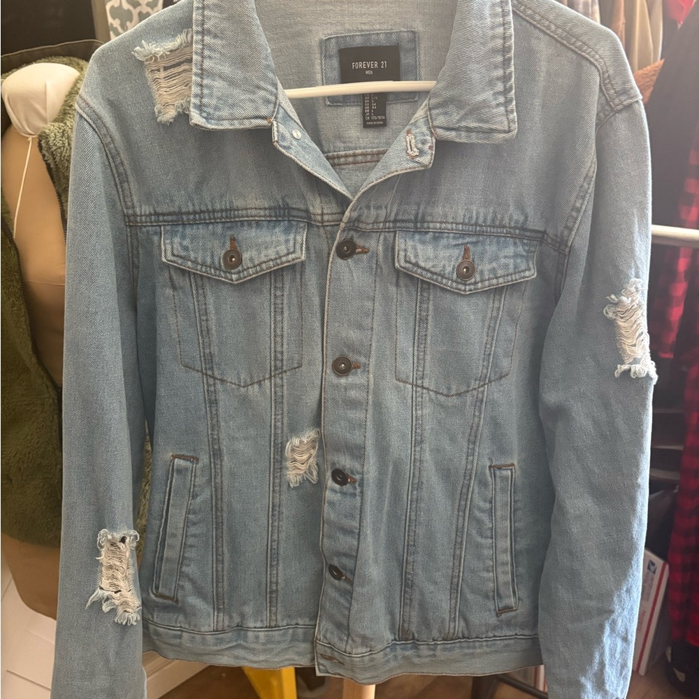 Forever 21 Light Blue Distressed Jean Jacket